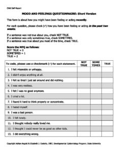 Mood and Feelings (Child Self-Report – Short Version) - Doctors ...